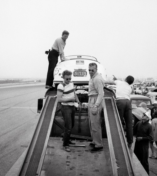 James Dean Standing with Porsche at Car Rally