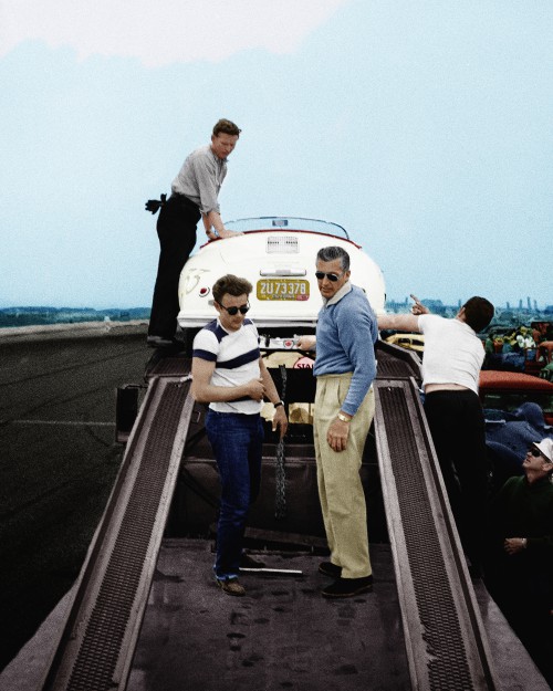 James Dean Standing with Porsche at Car Rally