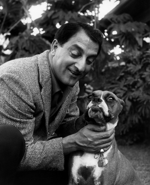 Danny Thomas Stroking His Dog