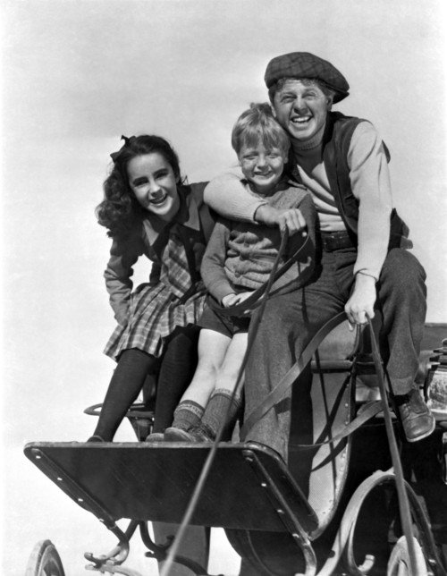 Elizabeth Taylor, Mickey Rooney and Jackie Butch Jenkins Riding Horse-Drawn Vehicle